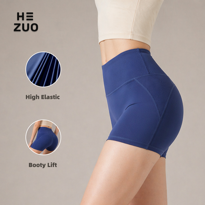 HEZUO｜กางเกงโยคะขาสั้น เอวสูง เก็บหน้าท้อง ยกสะโพก ผ้ายืด ใส่สบาย JYMA057