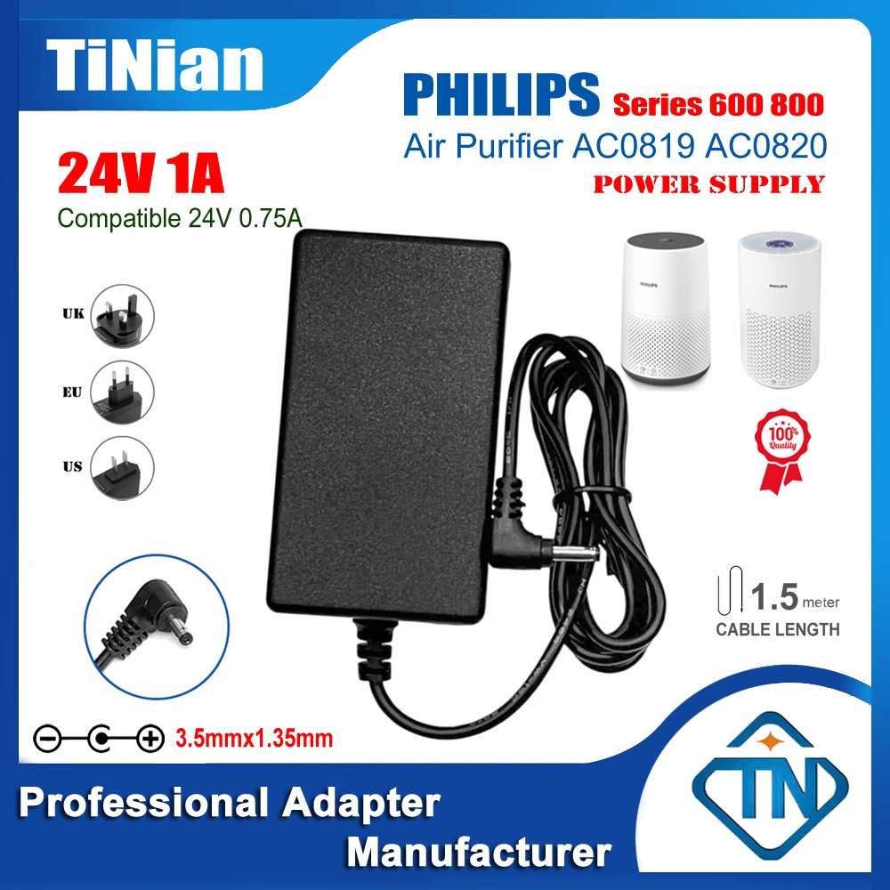 อะแดปเตอร์ 24V 0.75A 1A AC DC สําหรับเครื่องฟอกอากาศ Philips Series 600 800 AC0819 AC0820 AC0830 AC0850 AC0650 KA1801A-2400750 สายไฟพาวเวอร์ซัพพลาย
