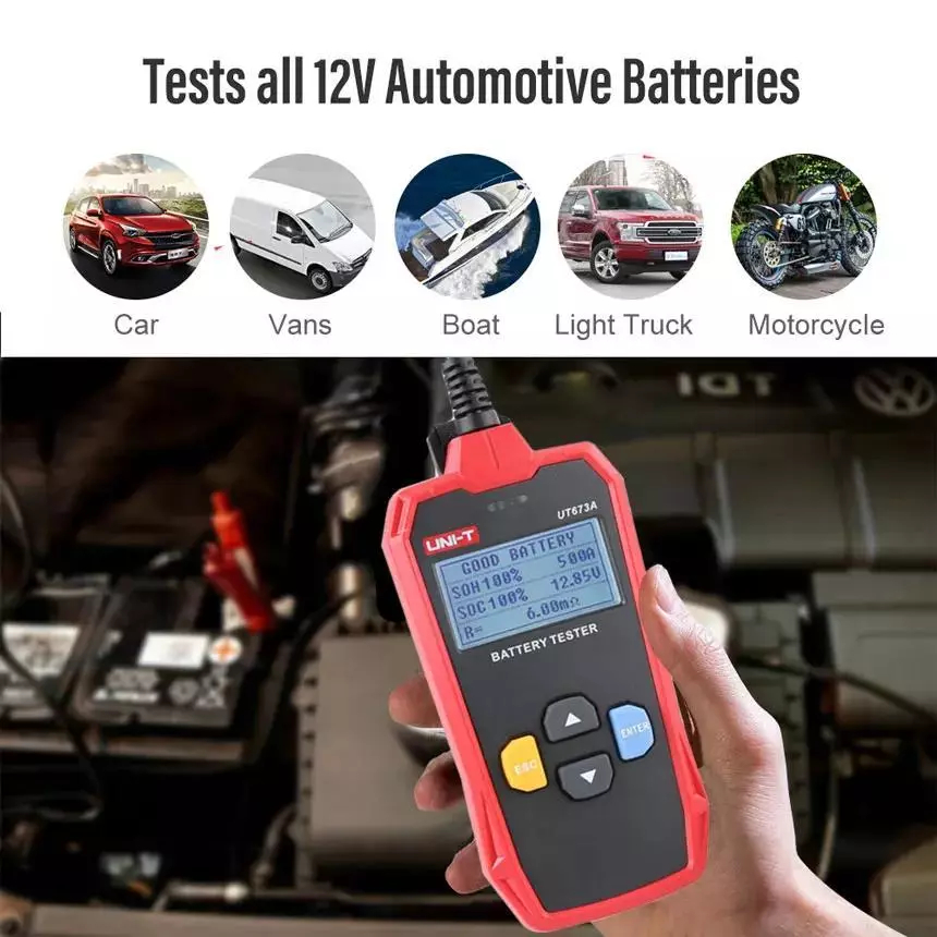 UNI-T UT675A / UT673A เครื่องทดสอบแบตเตอรี่ 12V โวลต์ตรวจสอบโหลดยานยนต์ CCA Analyzer