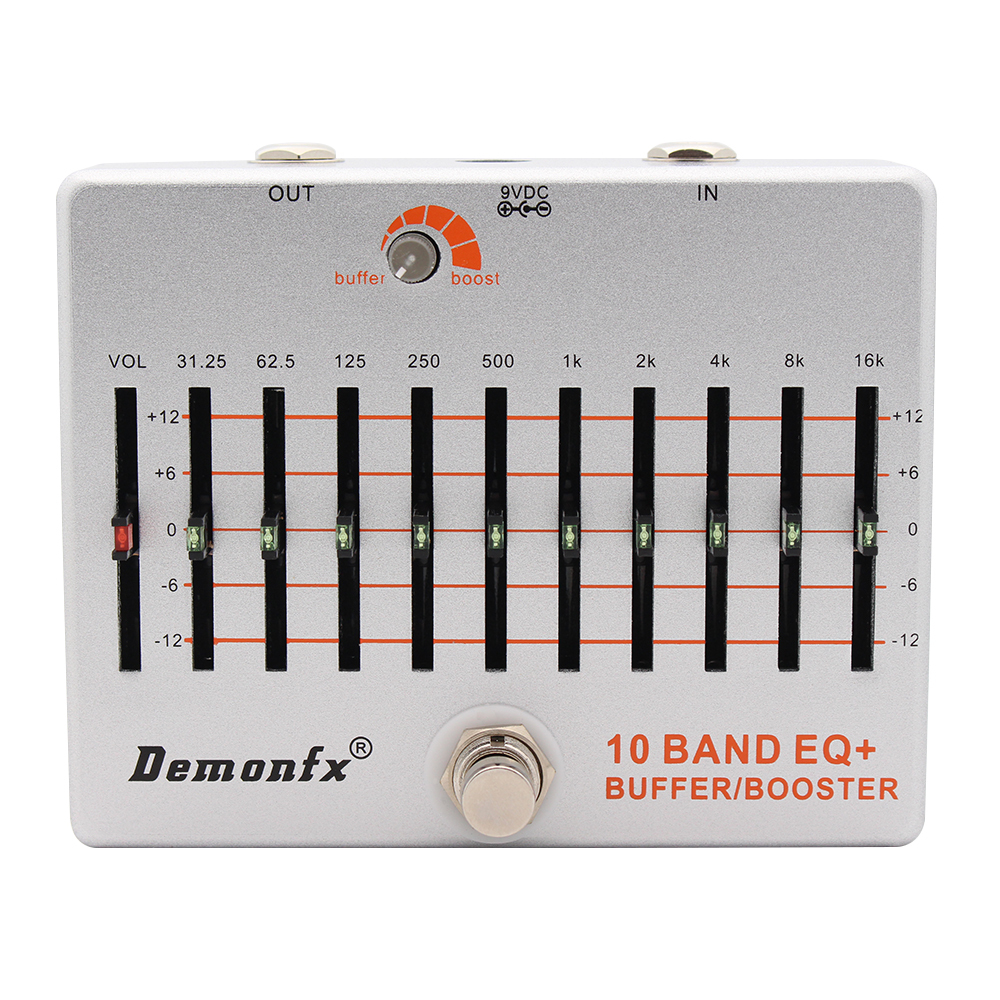 Demonfx 10 Band EQ+ บัฟเฟอร์ Boost กีตาร์เบสเอฟเฟกต์เหยียบ Equalizer บัฟเฟอร์ Boost