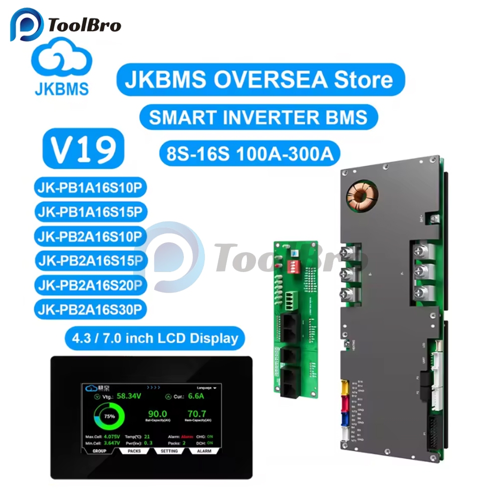 JKBMS V19 อินเวอร์เตอร์ BMS 8S-16S 24V 48V 100A 200A 300A สําหรับ Li-ion Lifepo4 LTO แบตเตอรี่พลังงา
