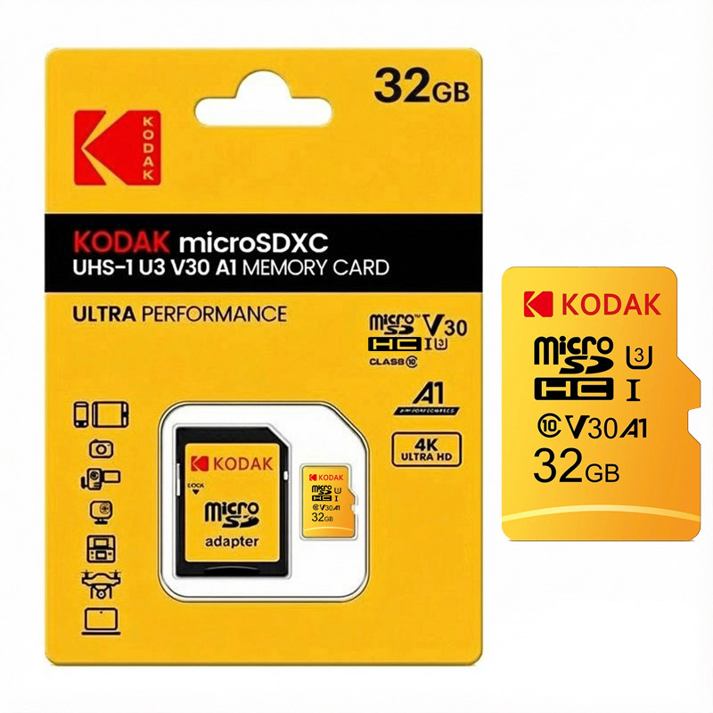 Kodak 32GB Micro SD การ์ด V30 A1 4K Ultra HD Class 10 การ์ด TF ความเร็วสูงพร้อมอะแดปเตอร์สําหรับ Cha