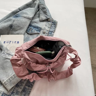 SDALY KOSK - กระเป๋าหิ้วไหล่มีจีบและเชือกดึง ดีไซน์คูล สไตล์ casual แมตช์ได้ทุกลุค