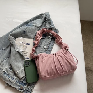 SDALY KOSK - กระเป๋าหิ้วไหล่มีจีบและเชือกดึง ดีไซน์คูล สไตล์ casual แมตช์ได้ทุกลุค