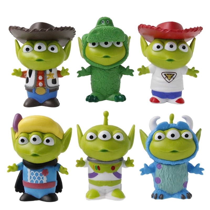 6 ชิ้น/เซ็ต 10 ซม.การ์ตูนอะนิเมะของเล่น Story Q รุ่น Alien คอสเพลย์ Woody Sullivan Buzz Lightyear Re
