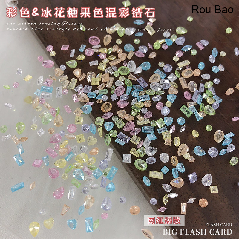 Rou Bao 50 ชิ้นเล็บ Mini สีสันZircon Water Drop Horse Eye 3Dเล็บตกแต่งศิลปะ