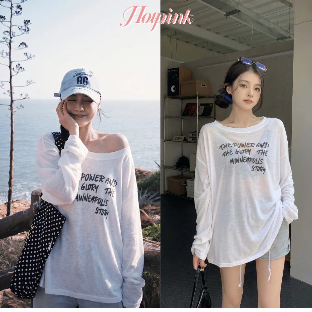 Hotpink ส่งจาก Bangkok🔥เสื้อคลุมกันแดดผู้หญิงสไตล์อเมริกันแนว "ฮอตเกิร์ล" เนื้อบางเบา โปร่งแสงเล็กน้อย ใส่ได้ในห้องแอร์ ฤดูร้อน ทรงหลวม สไตล์เกาหลี แขนยาว ทันสมัยและอินเทรนด์