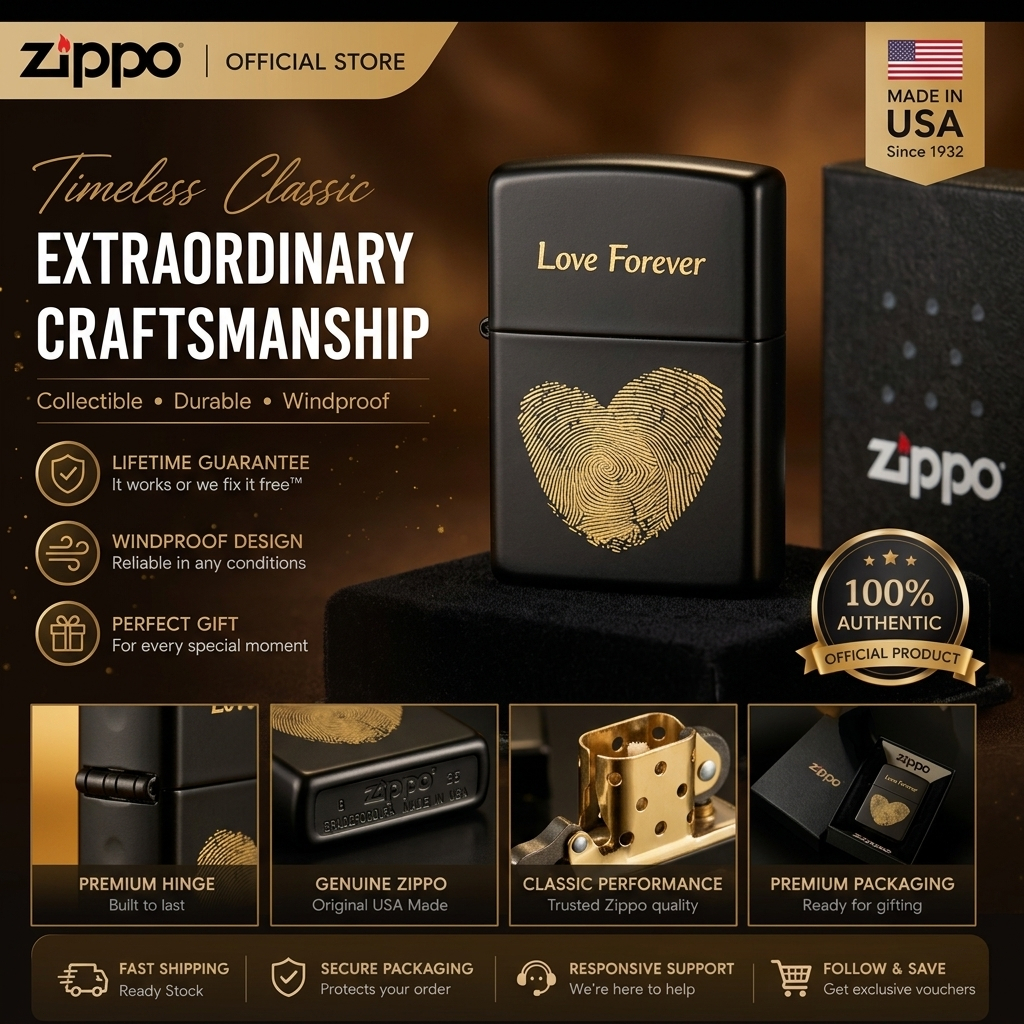Zippo Authentic Black Matte - ไฟแช็กกันลม Encfection, 218-C-000020