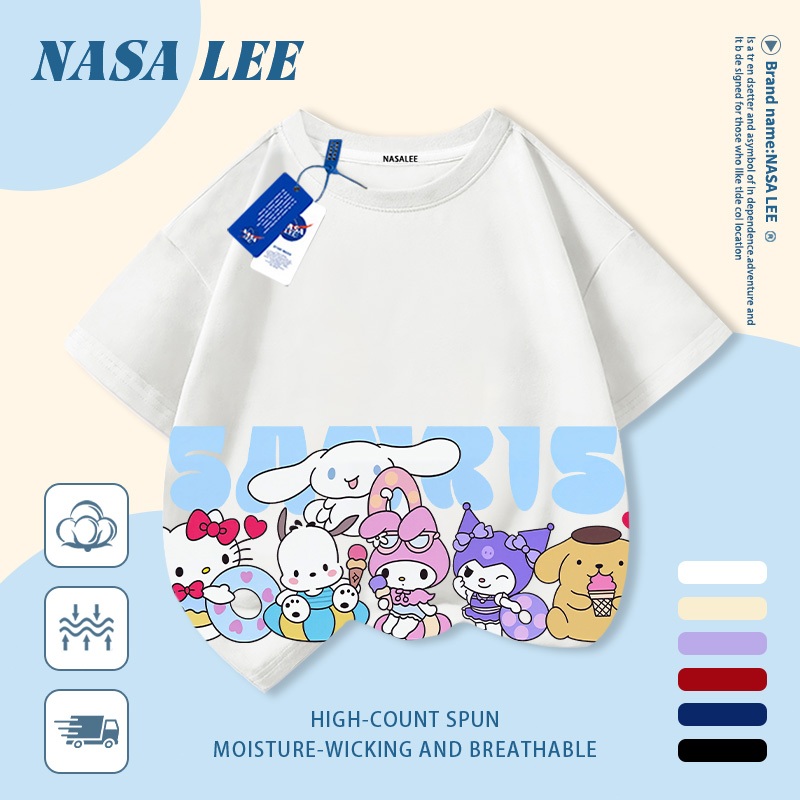 [จัดส่งภายในวันเดียว] เสื้อยืดนาซ่า สไตล์ซานริโอ ทำจากผ้าฝ้ายแท้ ระบายอากาศได้ดี เหมาะสำหรับทั้งชายและหญิง อายุ 3-16 ปี
