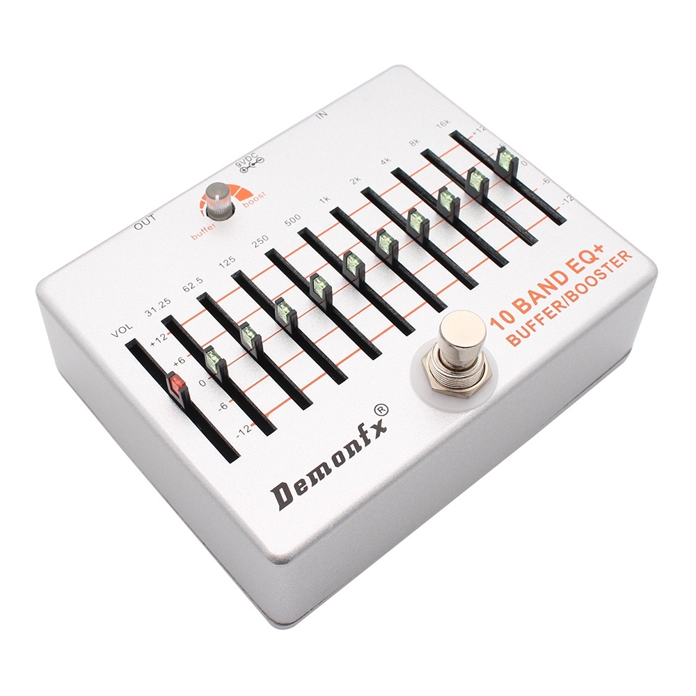 Demonfx 10 Band EQ+ บัฟเฟอร์ Boost กีตาร์เบสเอฟเฟกต์เหยียบ Equalizer บัฟเฟอร์ Boost