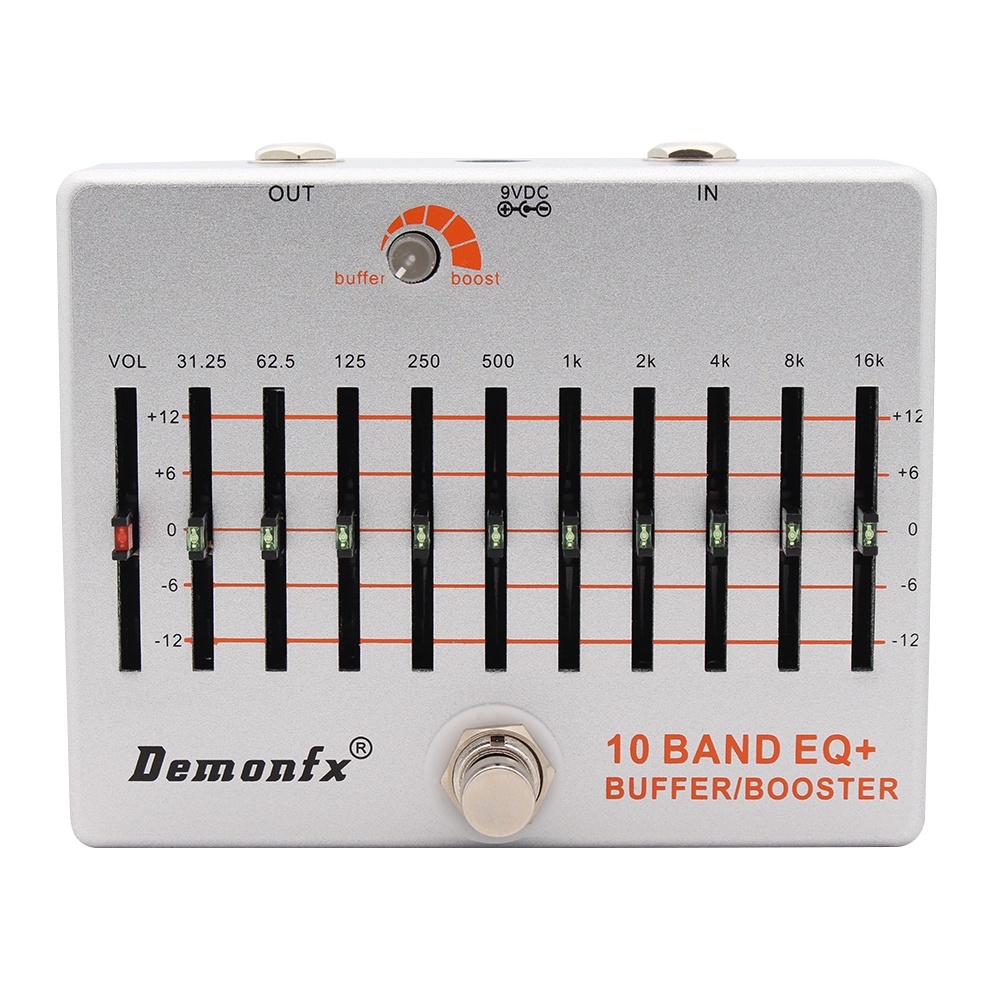 Demonfx 10 Band EQ+ บัฟเฟอร์ Boost กีตาร์เบสเอฟเฟกต์เหยียบ Equalizer บัฟเฟอร์ Boost