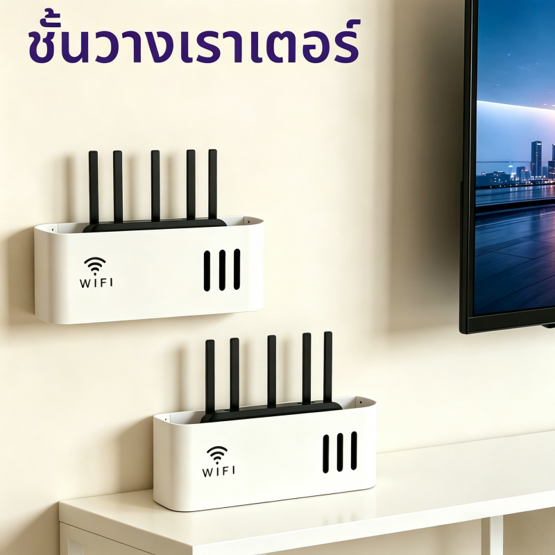 กล่องเก็บเราเตอร์ ชั้นวาง อินเตอร์เน็ตไร้สาย แบบแขวนติดผนังแบบเจาะฟรี