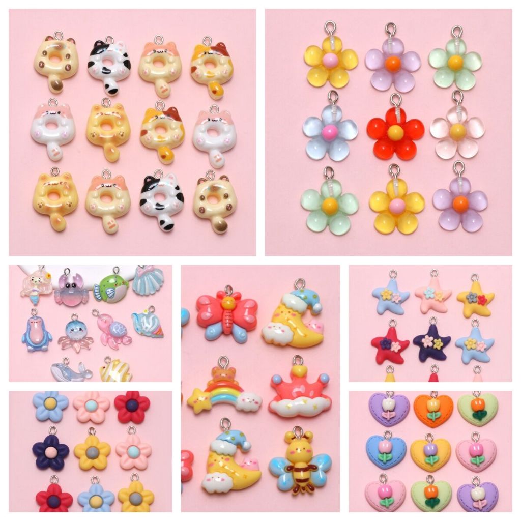 Ocean Charm จี้ต่างหูสร้อยคอ 10 ชิ้นน่ารักเรซิ่นการ์ตูนแมวจี้ DIY เครื่องประดับทําอุปกรณ์เสริม
