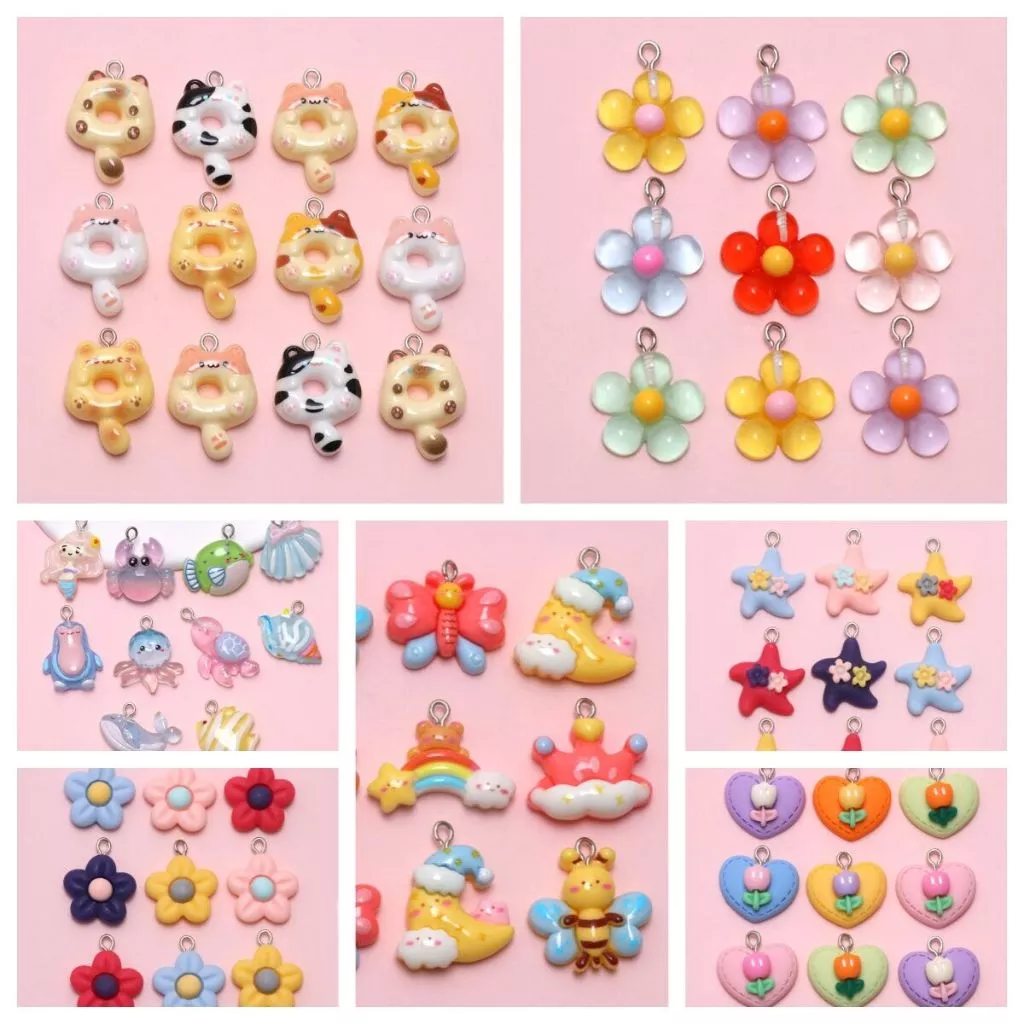 Ocean Charm จี้ต่างหูสร้อยคอ 10 ชิ้นน่ารักเรซิ่นการ์ตูนแมวจี้ DIY เครื่องประดับทําอุปกรณ์เสริม