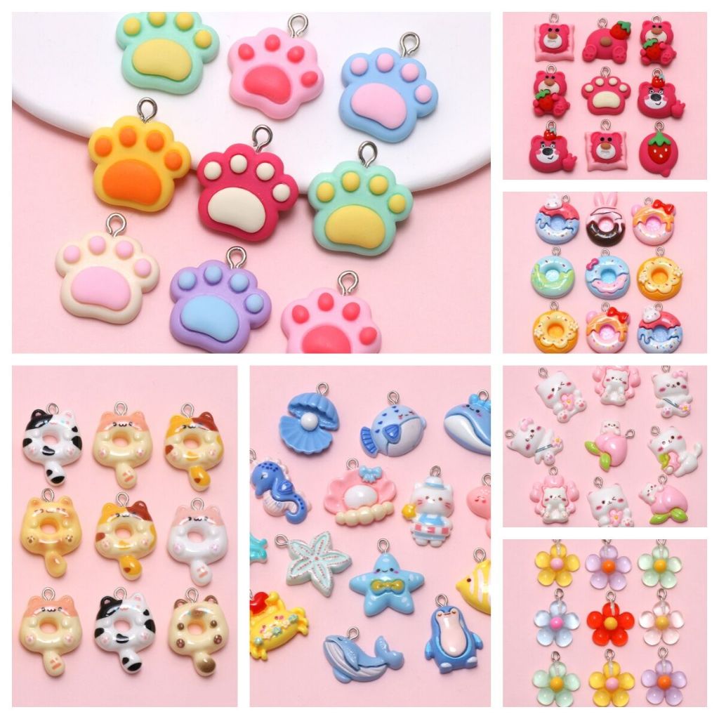 Ocean Charm จี้ 10 ชิ้นน่ารักเรซิ่นการ์ตูนแมวจี้ต่างหูสร้อยคอ DIY เครื่องประดับทําอุปกรณ์เสริม