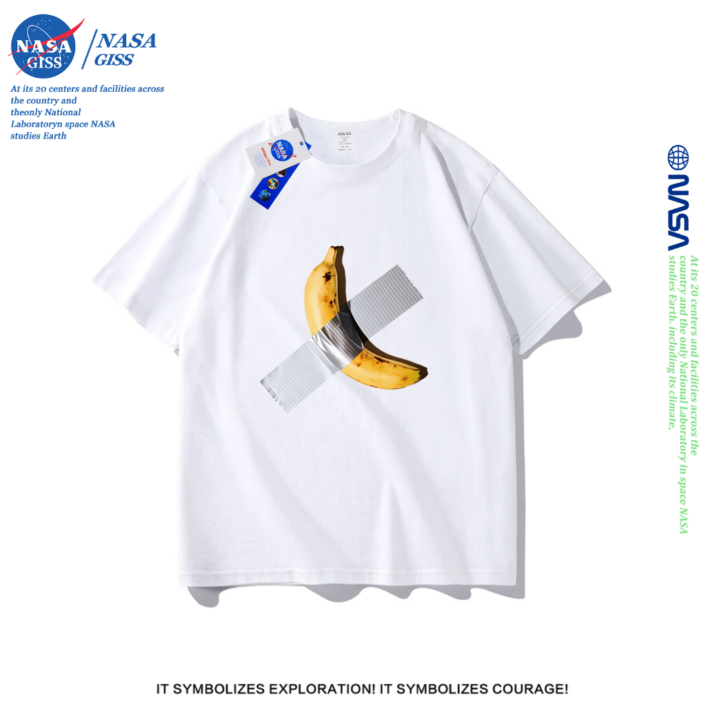 NASA เสื้อยืดชายหญิงแขนสั้น สไตล์ลำลอง summer กล้วยศิลปะ พิมพ์ลาย คอตตอน คอกลม หลวมและระบายอากาศ