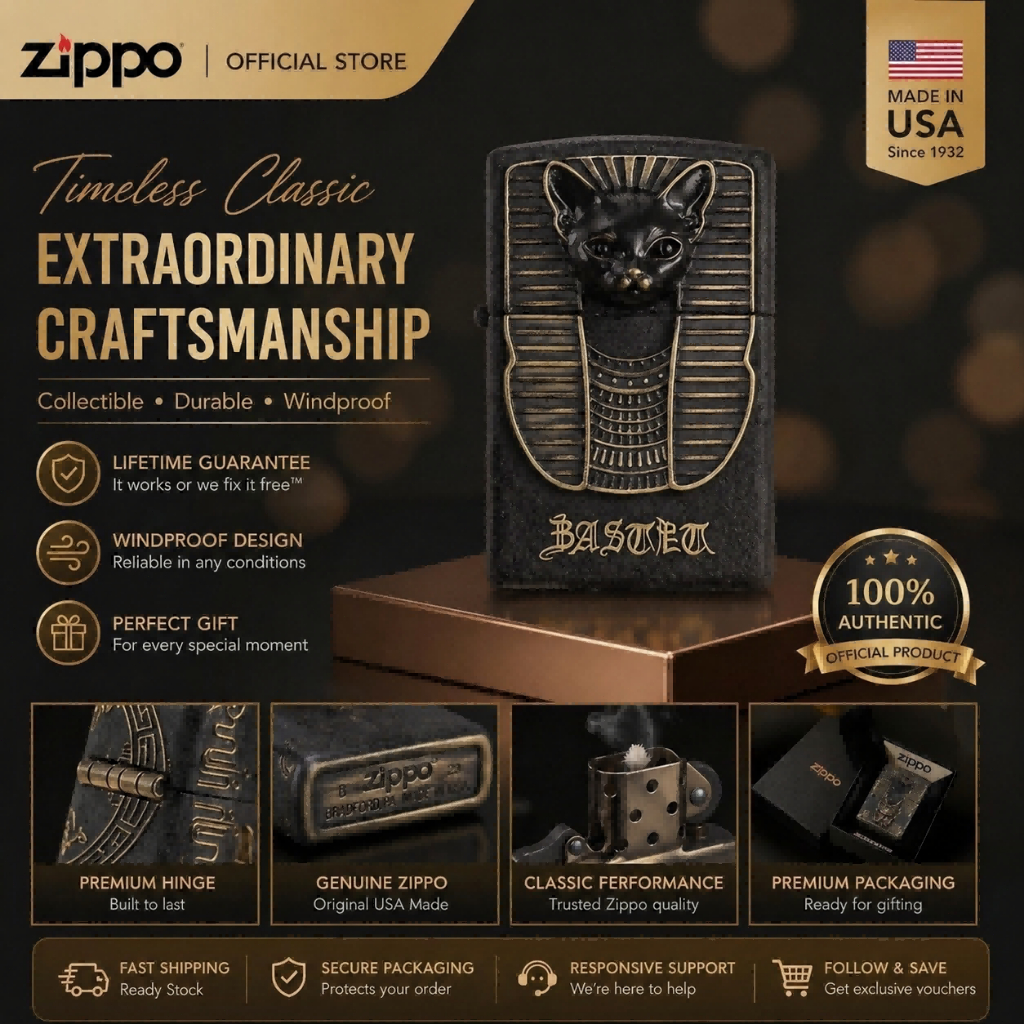 Zippo ของแท้ Pharaoh Cat Gift Set ไฟแช็กกันลม, LZE-1228-C01