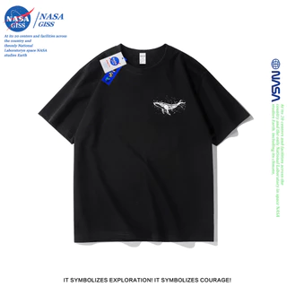 NASA เสื้อยืดชายหญิงแขนสั้น สไตล์ลำลอง summer วาฬ พิมพ์ลาย คอตตอน คอกลม หลวมและระบายอากาศ