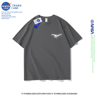 NASA เสื้อยืดชายหญิงแขนสั้น สไตล์ลำลอง summer วาฬ พิมพ์ลาย คอตตอน คอกลม หลวมและระบายอากาศ