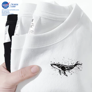 NASA เสื้อยืดชายหญิงแขนสั้น สไตล์ลำลอง summer วาฬ พิมพ์ลาย คอตตอน คอกลม หลวมและระบายอากาศ