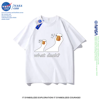 NASA เสื้อยืดชายหญิงแขนสั้น สไตล์ลำลอง summer what duck พิมพ์ลาย คอตตอน คอกลม หลวมและระบายอากาศ