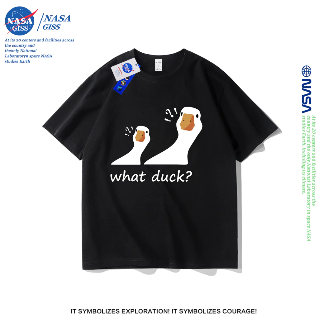 NASA เสื้อยืดชายหญิงแขนสั้น สไตล์ลำลอง summer what duck พิมพ์ลาย คอตตอน คอกลม หลวมและระบายอากาศ