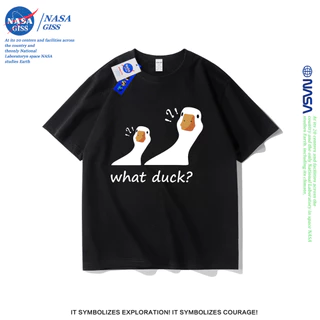 NASA เสื้อยืดชายหญิงแขนสั้น สไตล์ลำลอง summer what duck พิมพ์ลาย คอตตอน คอกลม หลวมและระบายอากาศ