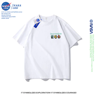 NASA เสื้อยืดชายหญิงแขนสั้น สไตล์ลำลอง summer มนุษย์หมาป่าอวกาศ พิมพ์ลาย คอตตอน คอกลม หลวมและระบายอากาศ
