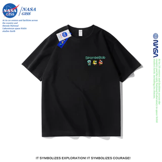NASA เสื้อยืดชายหญิงแขนสั้น สไตล์ลำลอง summer มนุษย์หมาป่าอวกาศ พิมพ์ลาย คอตตอน คอกลม หลวมและระบายอากาศ
