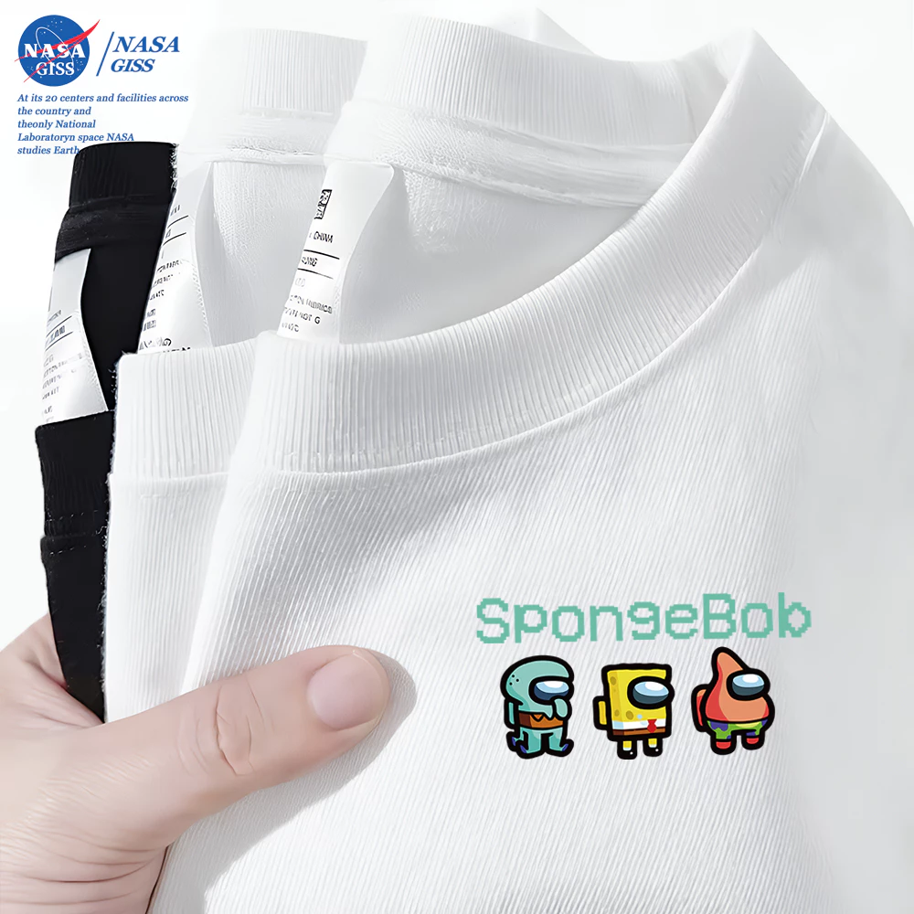 NASA เสื้อยืดชายหญิงแขนสั้น สไตล์ลำลอง summer มนุษย์หมาป่าอวกาศ พิมพ์ลาย คอตตอน คอกลม หลวมและระบายอากาศ