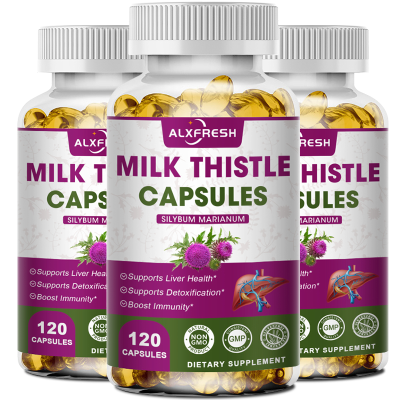 Organic Milk Thistle Extract 1000mg แคปซูล Dandelion สําหรับสารต้านอนุมูลอิสระ Detox Liver อาหารเสริมสุขภาพ