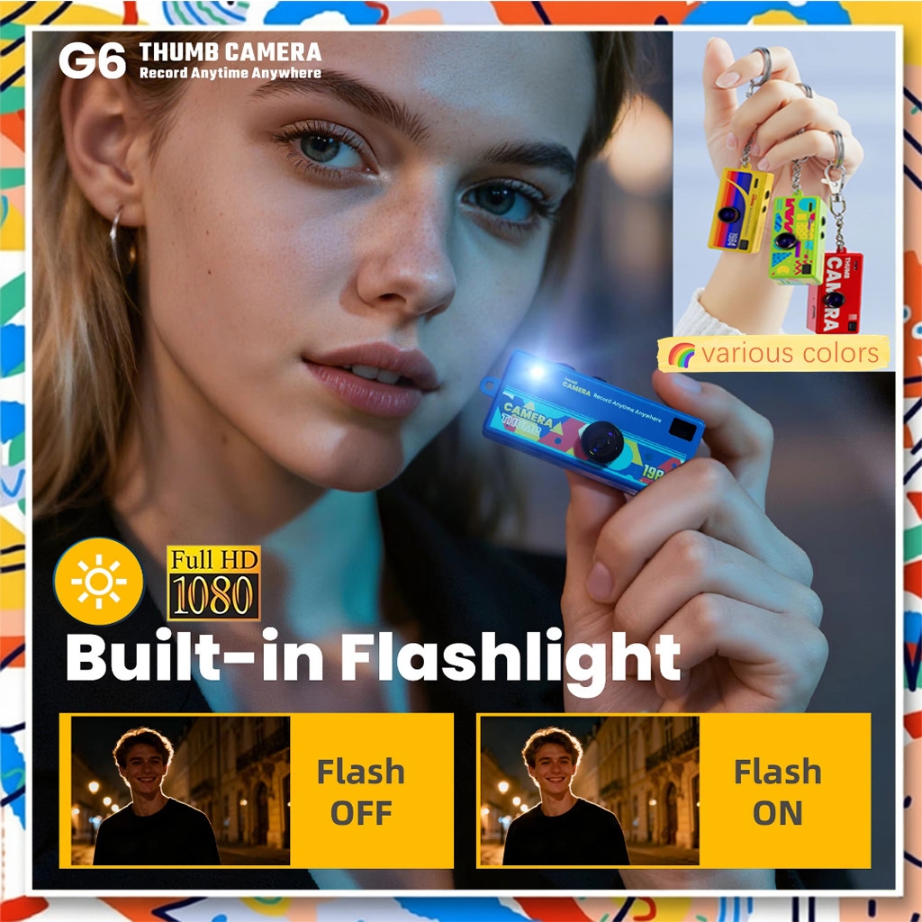 G6 MINI Retro Thumb พวงกุญแจกล้อง 1080P HD 0.96' นิ้วกล้องวิดีโอดิจิตอลไฟฉายรองรับ TF Card