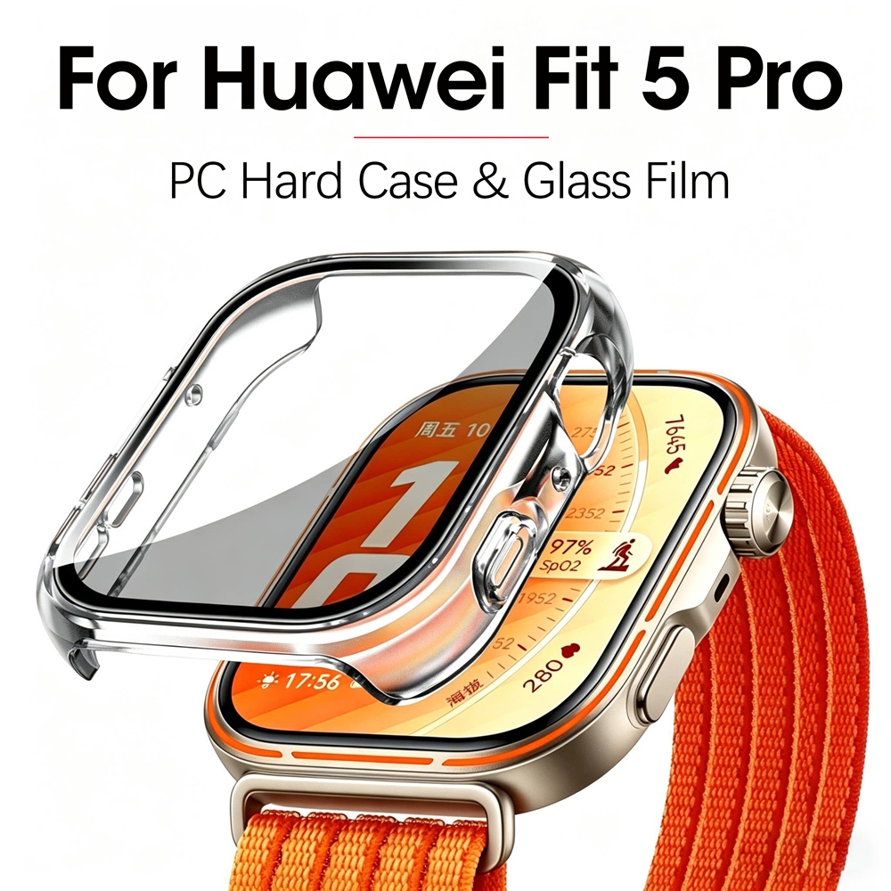 คลุมทั้งหมดกรณี + กระจกป้องกันหน้าจอสําหรับ Huawei Fit 5 Pro Fit 4 เคสป้องกัน PC Hard Case พร้อมฟิล์มกระจกนิรภัยสําหรับ Huawei Watch Fit5 Fit4 ฝาครอบ