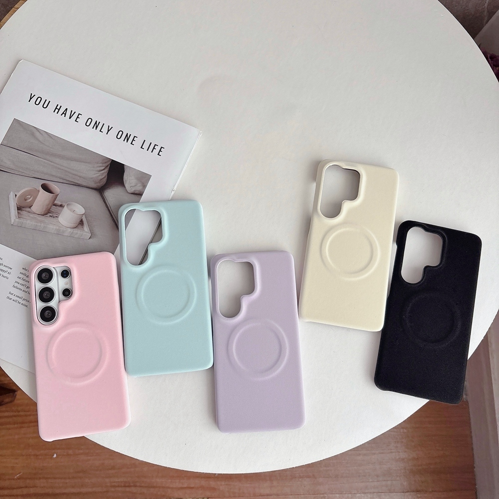 แม่เหล็กหนังนิ่ม PU หนังเคสโทรศัพท์สําหรับ Samsung Galaxy S24 S25 S26 Ultra Empty Edges ไมโครไฟเบอร์ซับปกแข็ง