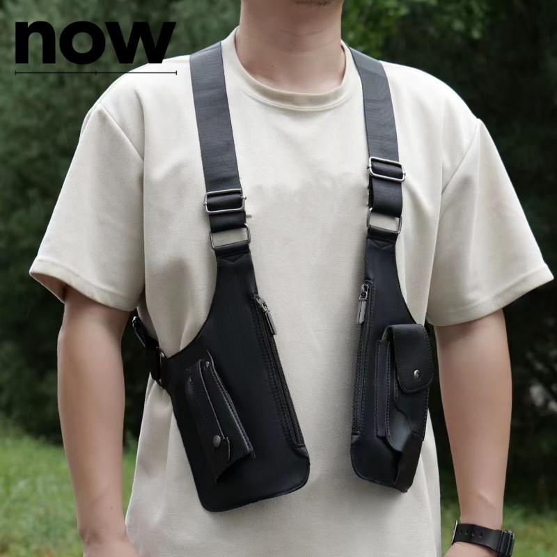 กันน้ํา Mens Retro กระเป๋าคาดหน้าอก Multifunction Cross strap bag/Crisscross Strap Backpack Underarm Crossbody Bag
