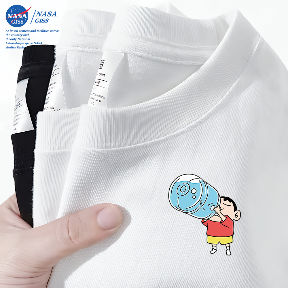 NASA เสื้อยืดชายหญิงแขนสั้น สไตล์ลำลอง summer เครยอนชินจัง พิมพ์ลาย คอตตอน คอกลม หลวมและระบายอากาศ