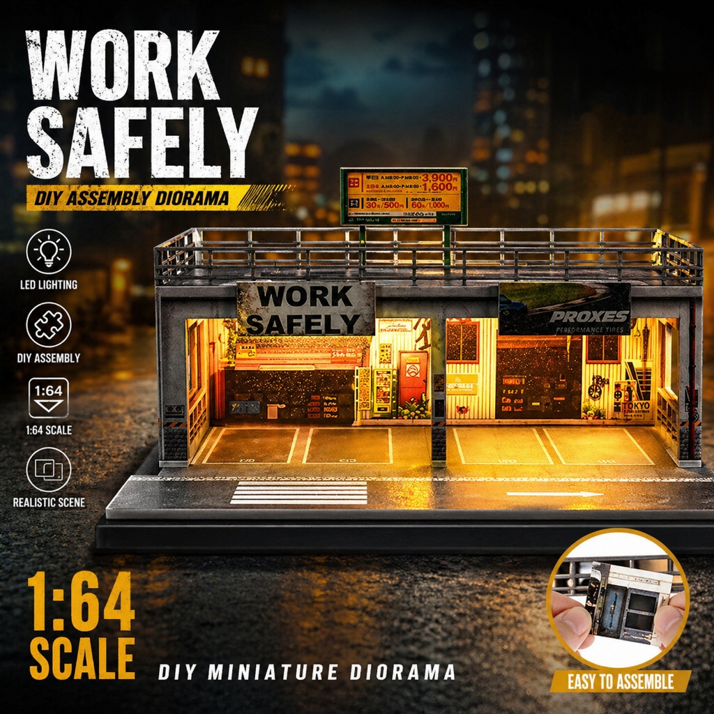Diorama 1/64 Scale Double-Decker จําลองโรงรถรุ่นพร้อมไฟที่จอดรถกล่องแสดงรถขนาดเล็ก