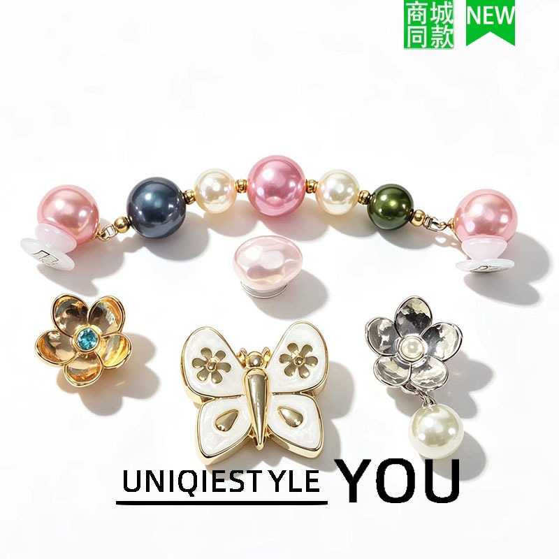ชุดตกแต่งรองเท้าหัวเข็มขัด DIY พร้อมลายผีเสื้อและดอกไม้ สามารถถอดได้ 5 ชิ้น