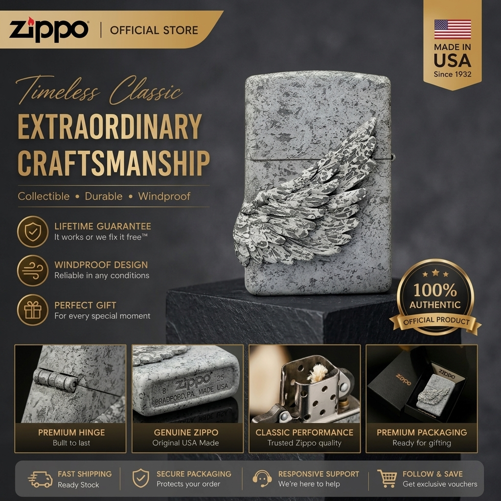 Zippo Official "Wings of Freedom" ไฟแช็กกันลม,LZE-0792