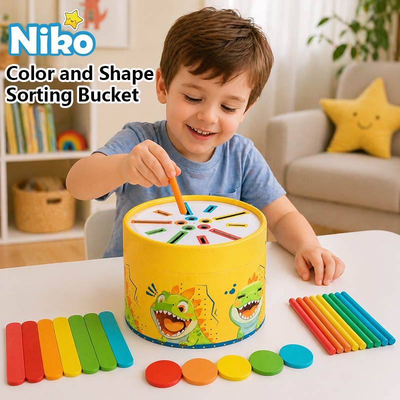 NIKO เด็กสีและรูปร่าง Sorting Bucket ของเล่น Early Education Montessori เกมจับคู่ Hand-Eye การประสานงานการเรียนรู้ของเล่น
