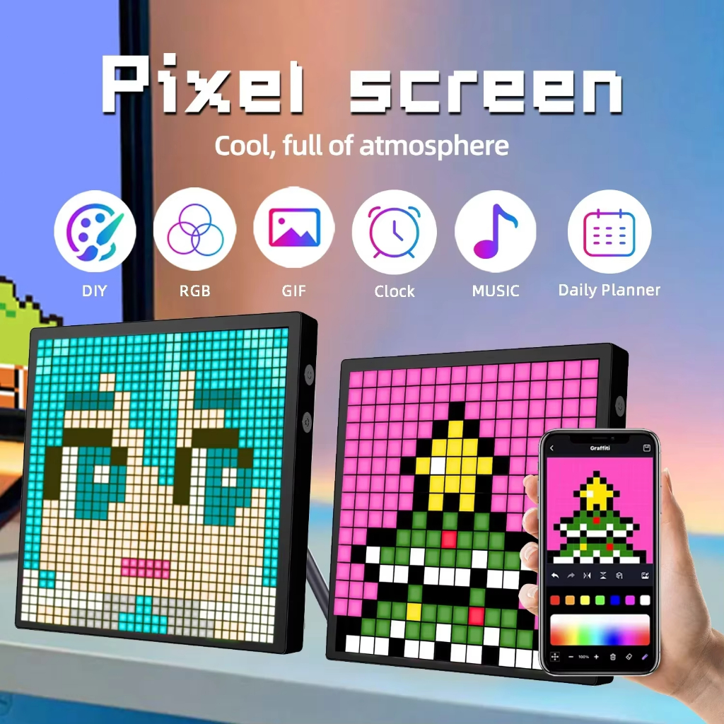 Led Matrix Pixel Display สมาร์ทหน้าจอ APP ควบคุมโปรแกรม Night Light Digital Pixel กรอบรูปเกมตกแต่งห้องตารางโคมไฟ