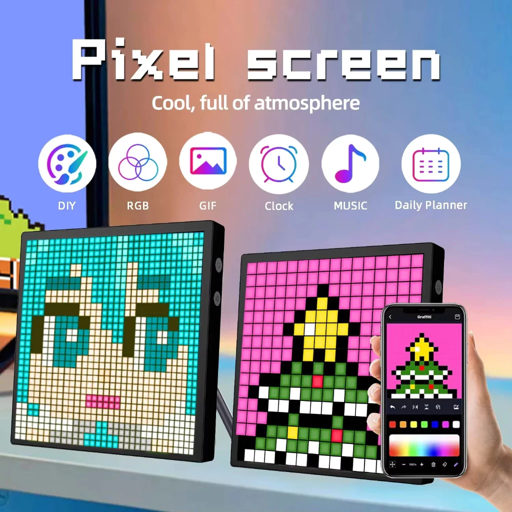 Led Matrix Pixel Display สมาร์ทหน้าจอ APP ควบคุมโปรแกรม Night Light Digital Pixel กรอบรูปเกมตกแต่งห้องตารางโคมไฟ