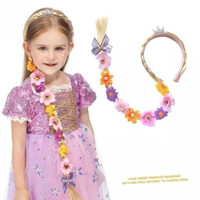 ที่คาดผมเปียผมยาวเจ้าหญิงราพันเซล Rapunzel ที่คาดผมเด็กประดับดอกไม้ Lepe Frozen ถักเปียยาว สำหรับปาร์ตี้วันเกิด/ฮาโลวีน/คอสเพลย์