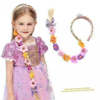 ที่คาดผมเปียผมยาวเจ้าหญิงราพันเซล Rapunzel ที่คาดผมเด็กประดับดอกไม้ Lepe Frozen ถักเปียยาว สำหรับปาร์ตี้วันเกิด/ฮาโลวีน/คอสเพลย์