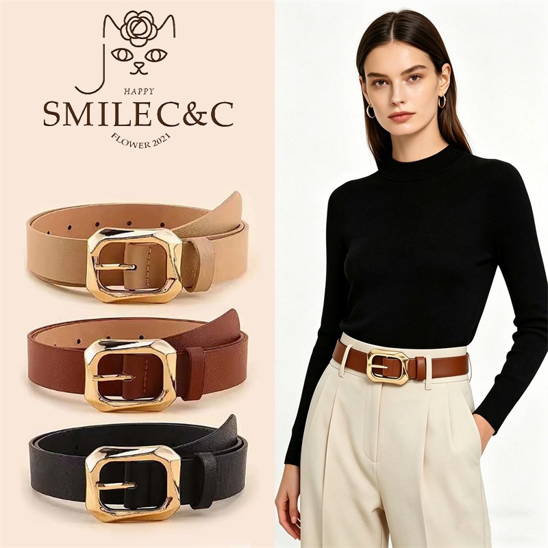 SmileFairyCC【COD & พร้อมส่ง】เข็มขัดหนังดีไซน์หัวสี่เหลี่ยม – ใส่ดีทั้งกับยีนส์และเดรส