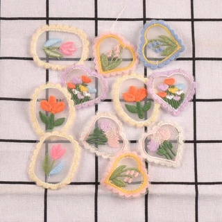 10pcs 4.9x4 ซม.ขอบลูกไม้กรอบดอกไม้ผสมรูปแบบปัก Patch เสื้อผ้า Appliques เย็บอุปกรณ์เสริม DIY Handmade หัตถกรรม CP4035