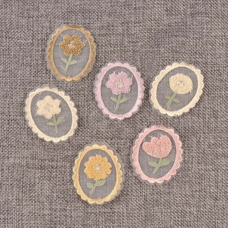 6pcs 4.9x3.9 ซม.ขอบลูกไม้กรอบดอกไม้ผสมรูปแบบปัก Patch เสื้อผ้า Appliques เย็บอุปกรณ์เสริม DIY Handma