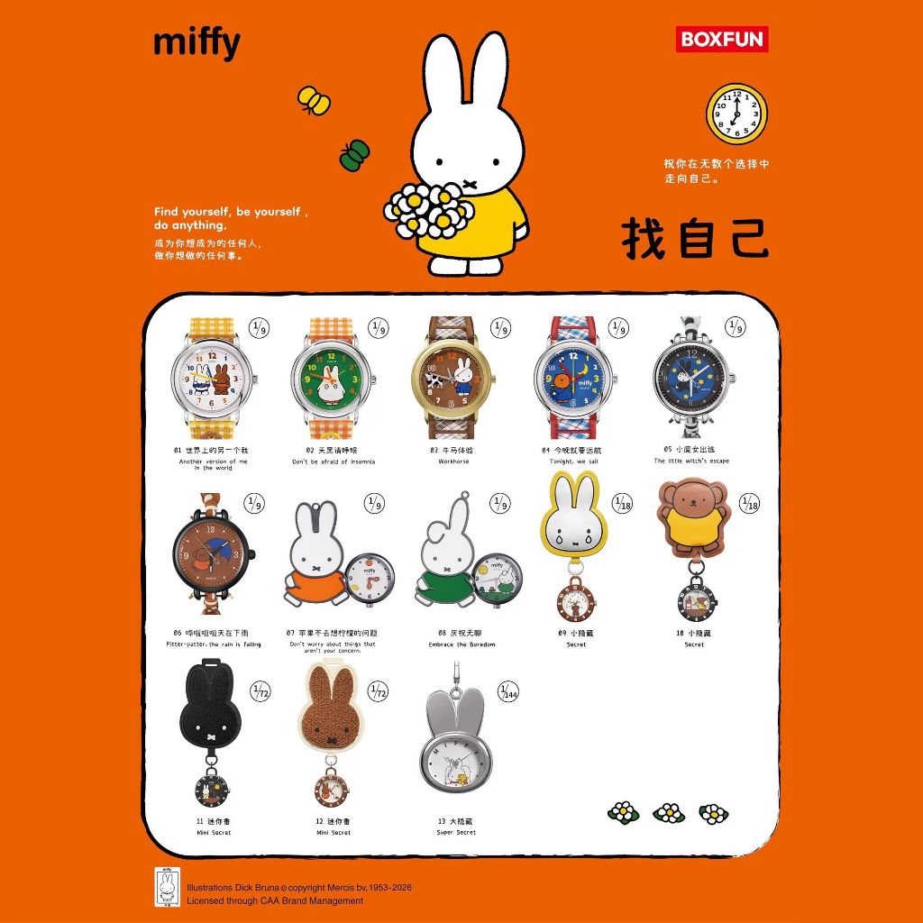 [ของแท้ พร้อมส่ง] BOXFUN Miffy Find Yourself Series นาฬิกากล่องสุ่ม คอลเลกชันตัวละครยอดนิยม สวมใส่ได้และพกพาง่าย ของขวัญวันเกิด