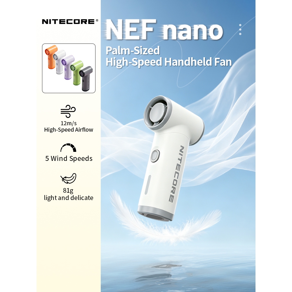 NITECORE NEF nano Mini พัดลมมือถือแบบพกพา Pocket Cooling Blower ความเร็วสูง 81g สําหรับกลางแจ้ง Camping Commute เดินป่าคอนเสิร์ต