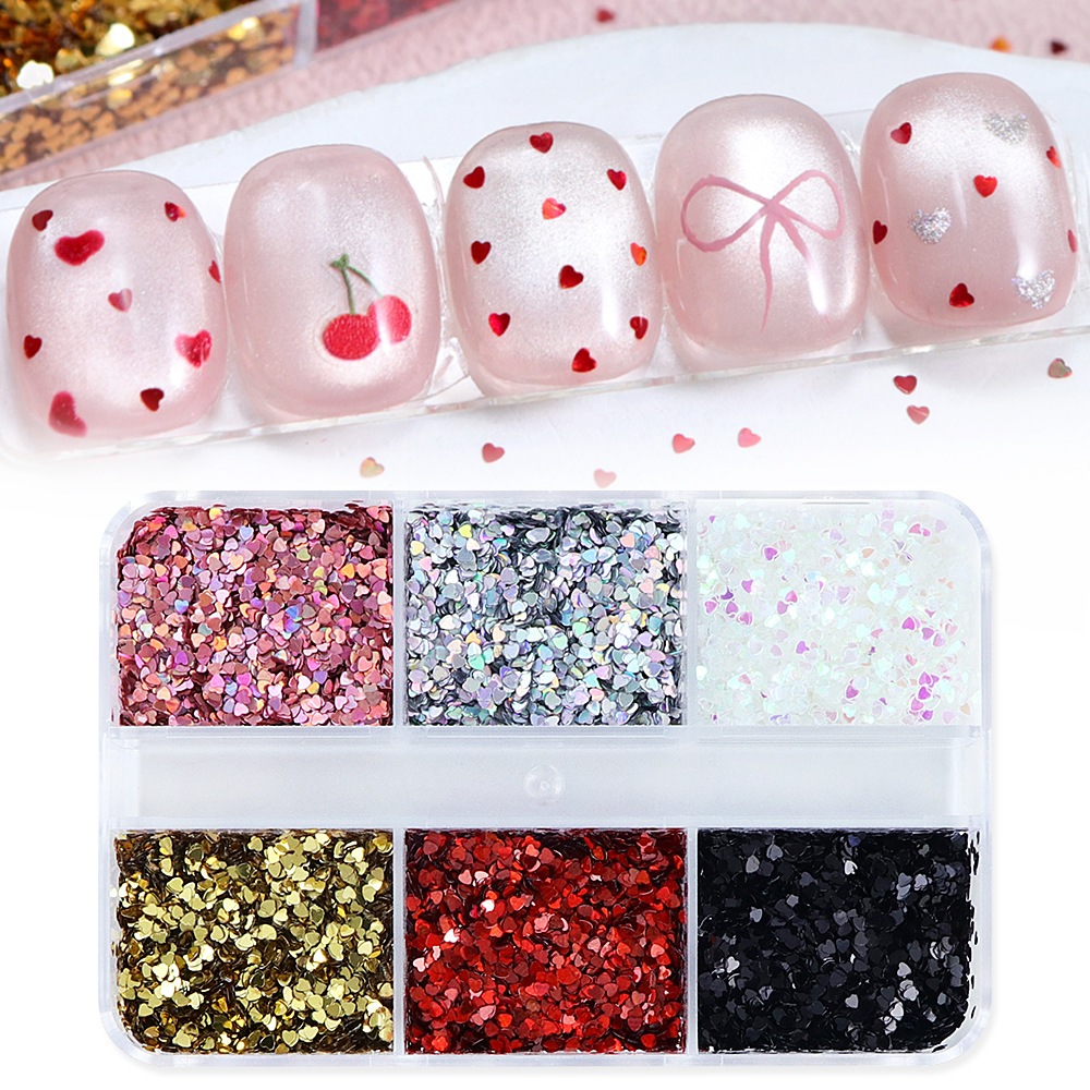 DSTH สีสัน 1 มม.มินิเลเซอร์หัวใจเล็บ Glitter ประกายรักตกแต่งเล็บออกแบบร้านทําเล็บอุปกรณ์เสริมน่ารัก DIY เล็บออกแบบ HOT